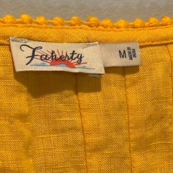 Faherty Yosepha Yellow Linen Fringe Short Sleeve Top - size Medium - Picture 6 of 7